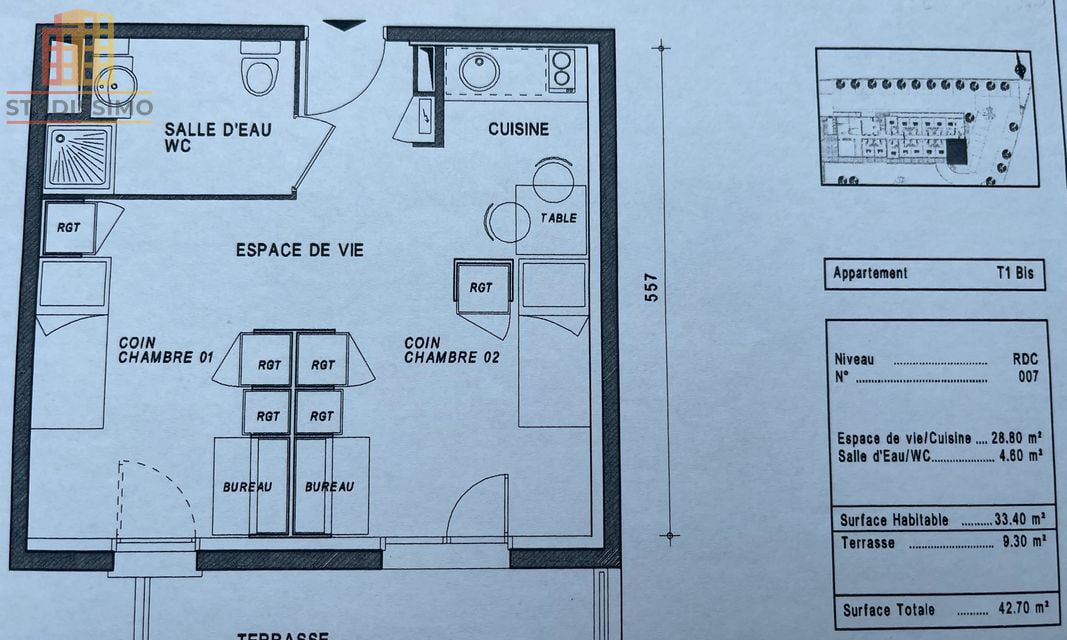 Studio 33m² Montpellier Hôpitaux-Facultés - DPE A - Photo 1