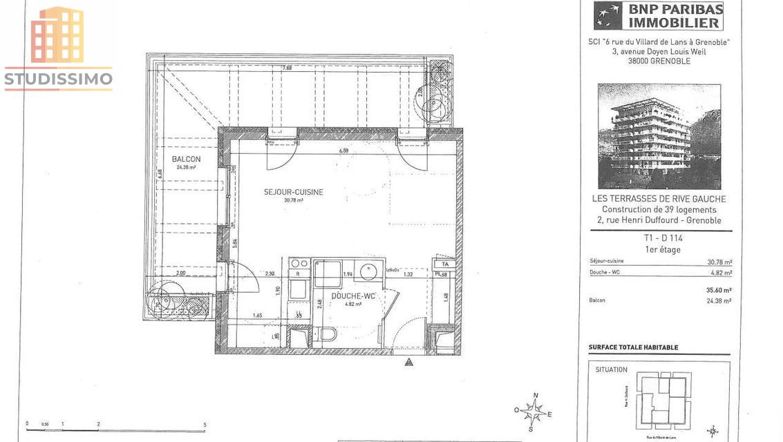 Studio 35m² Grenoble centre - Grande terrasse 25m² - Photo 7