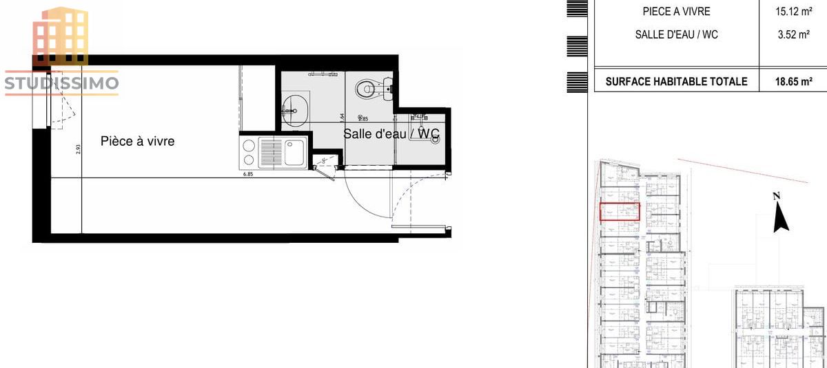 Studio 18m² Saint-Apollinaire - LMNP, dernier étage - Photo 2