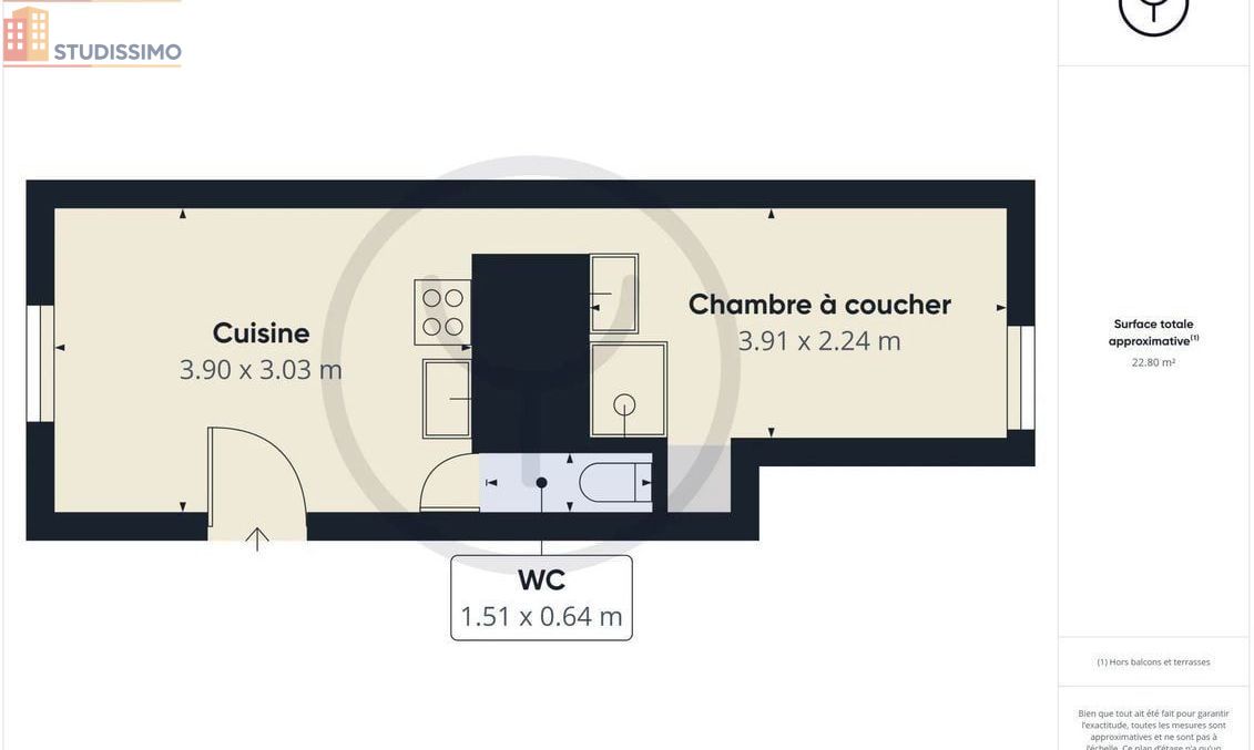 Studio 23m² Troyes - Meublé, DPE D - Photo 3