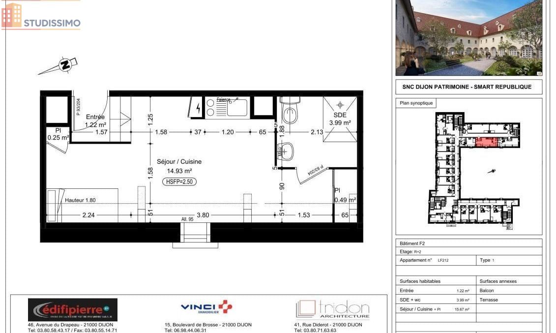 Studio 20m² Dijon 21000 - Photo 6