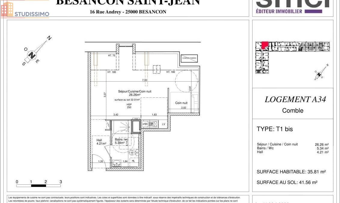 Studio 35m² Besançon - luminosité, DPE C - Photo 2