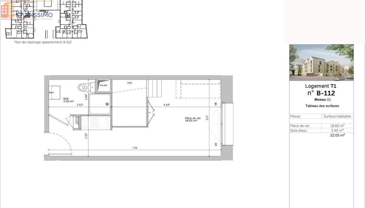 Studio meublé 22m² Louviers - Meublé, DPE C - Photo 1