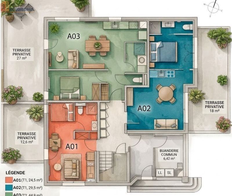 Studio 24m² Saint-Grégoire - Rez-de-chaussée, terrasse sans vis-à-vis - Photo 1