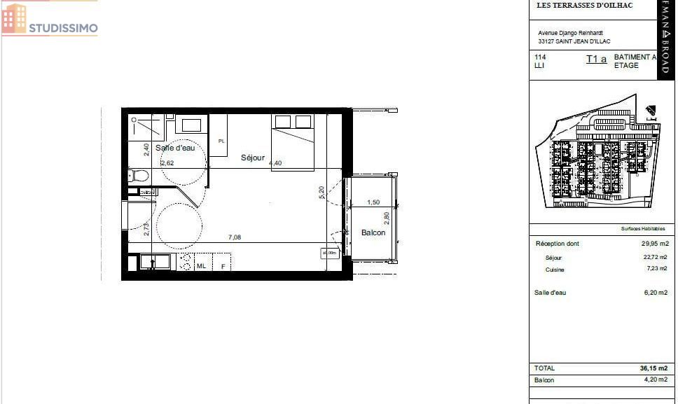 Studio 36m² Saint-Jean-d'Illac - 1er étage - Photo 1