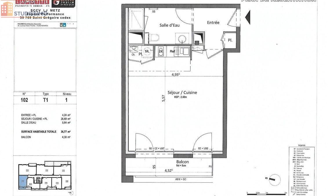 Studio meublé 36m² Rennes - Grand, balcon, résidence récente - Photo 8