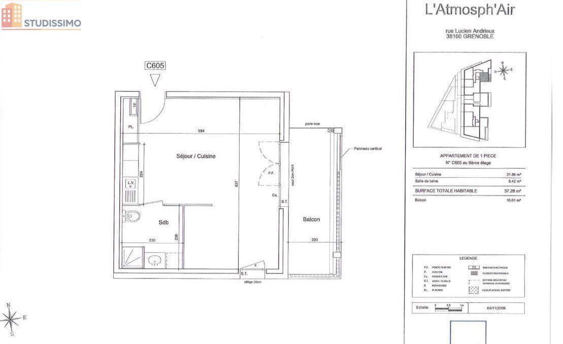 Studio 38m² Grenoble 38100 - Étage élevé, DPE C - Photo 3