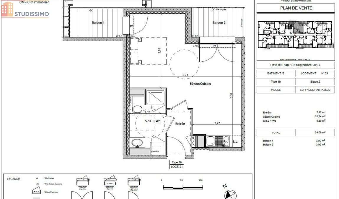Studio 34m² Saint-Herblain - Lumineux, calme - Photo 1