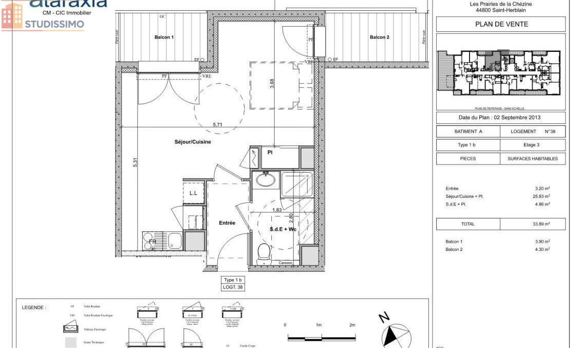 Studio 33m² Saint-Herblain - DPE B - Photo 1