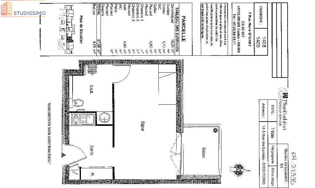 Studio 27m² Reims 51100 - Étage élevé, DPE B - Photo 1