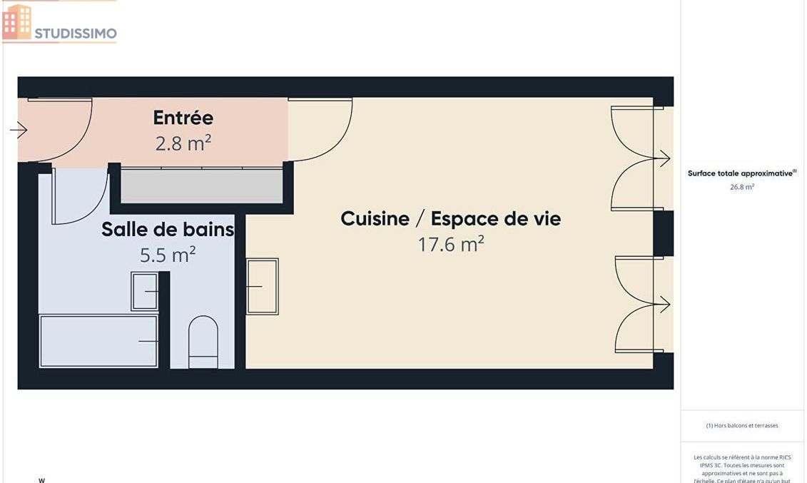 Studio 28m² Nancy 54000 - Étage 2/4, DPE D - Photo 1