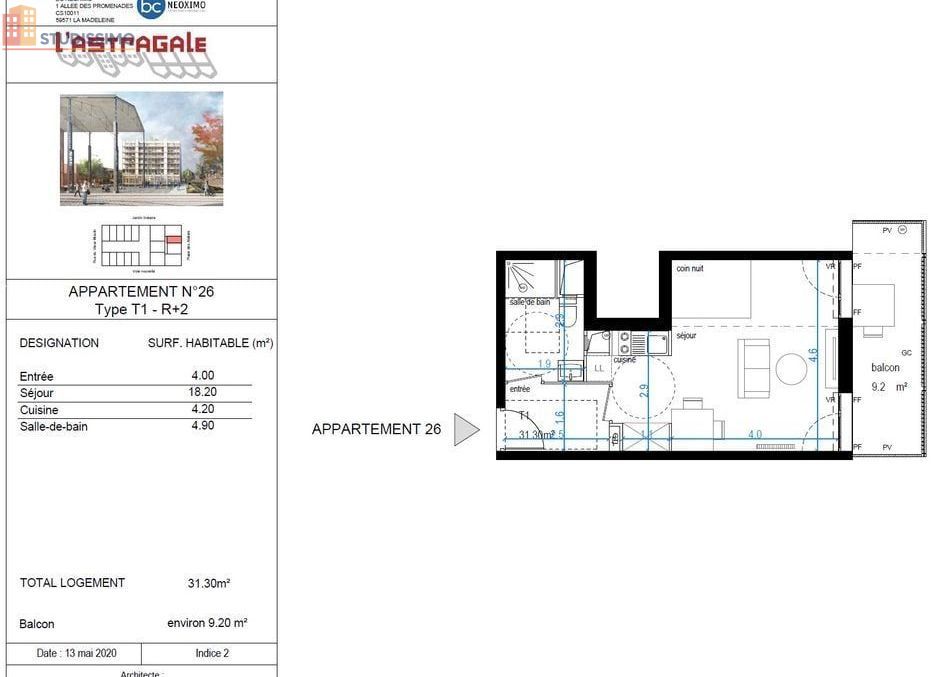 Studio 31m² Lille - Résidence récente, étage 2/6 - Photo 1