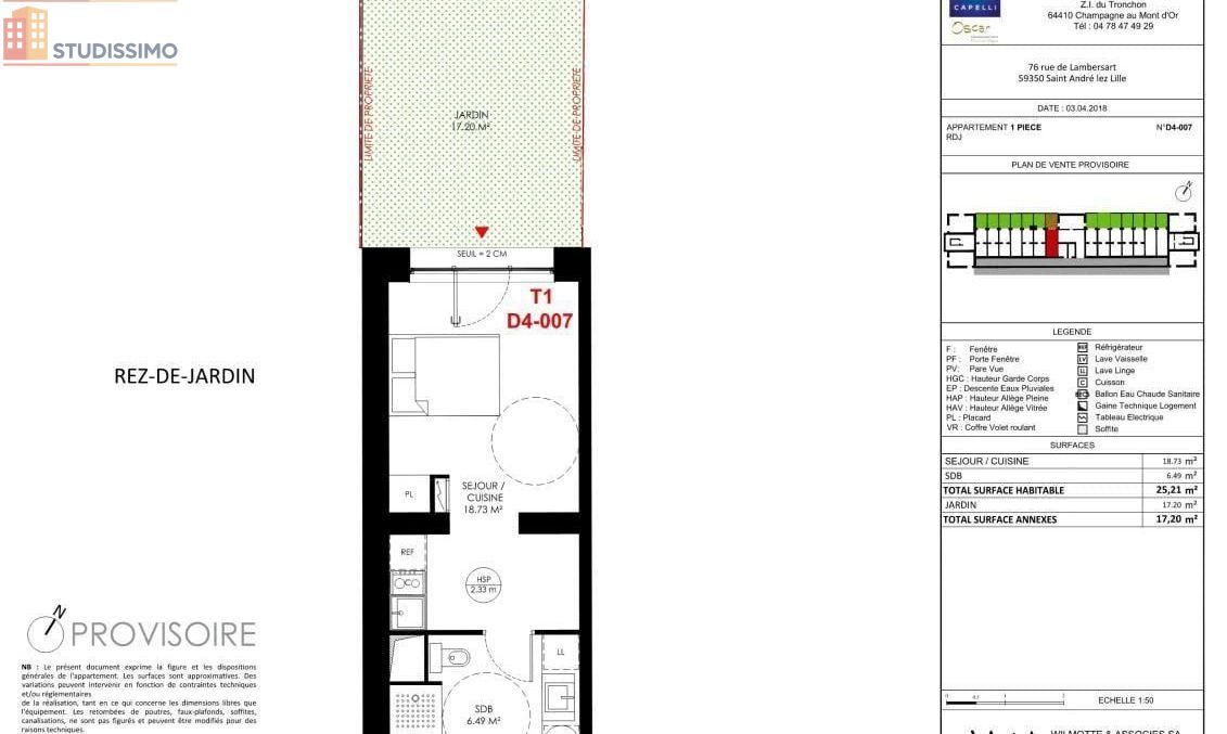 Studio 25m² Saint-André-lez-Lille - lumineux - Photo 1