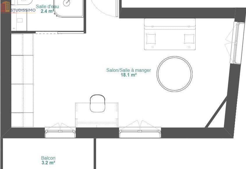 Studio 20m² Périgueux - Balcon, à rénover - Photo 4