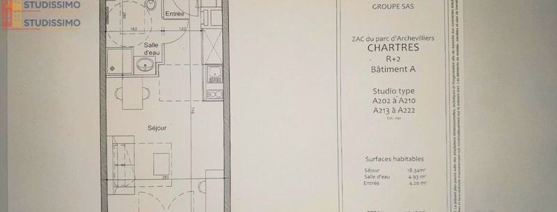 Studio 21m² Chartres - DPE D - Photo 1
