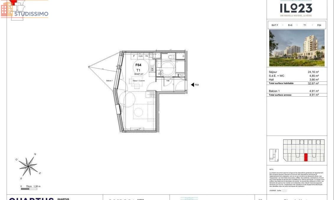 Studio 32m² Clermont-Ferrand 63100 - Photo 1