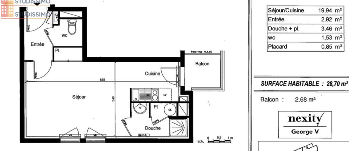 Studio meublé 29m² Lyon 8e - Balcon, parking - Photo 1