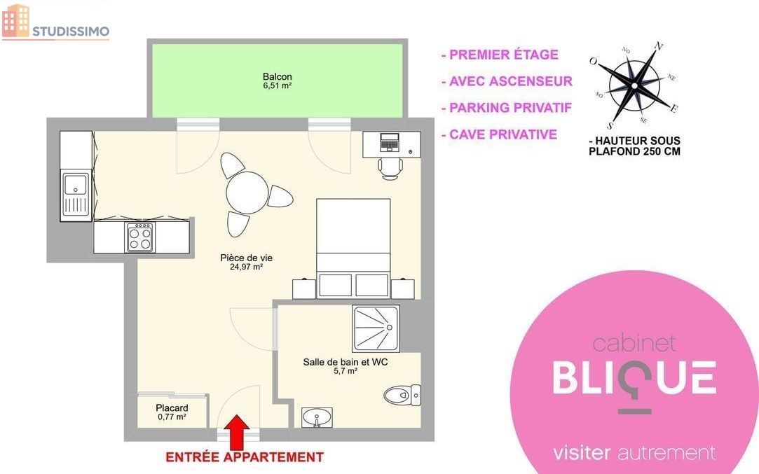 Studio 32m² Tomblaine - DPE C, 1er étage - Photo 9