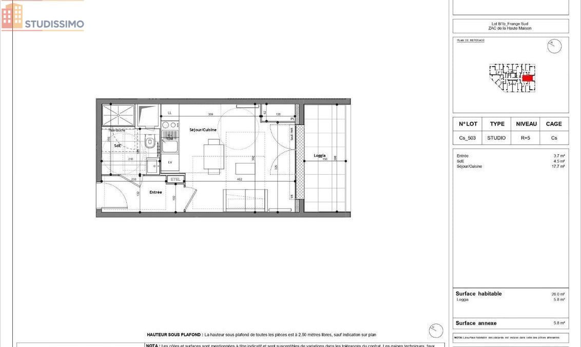 Studio 26m² Champs-sur-Marne - DPE B, 5e étage - Photo 3