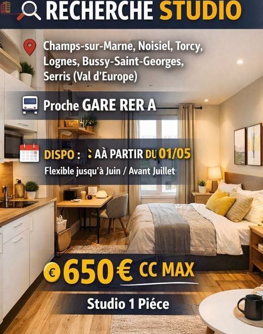Studio meublé 18m² Champs-sur-Marne - Meublé, 1 pièce - Photo 2