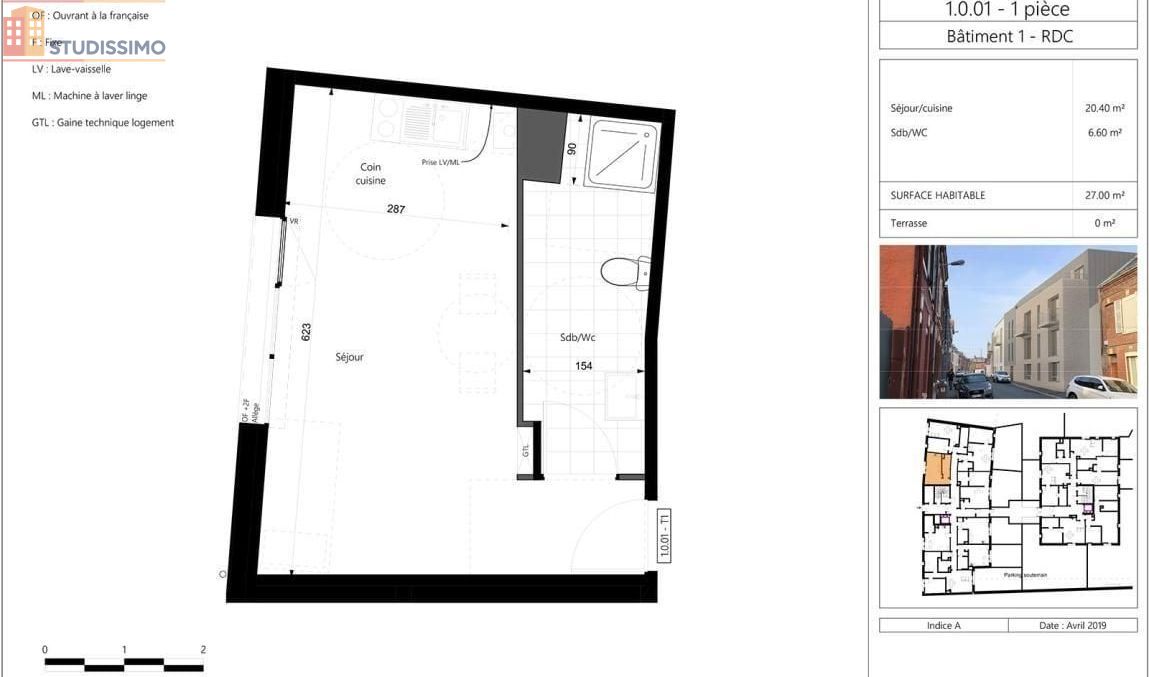 Studio 27m² Amiens centre - DPE C - Photo 1
