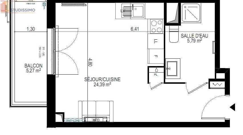Studio meublé 30m² Monteux - DPE B, 4e étage - Photo 2