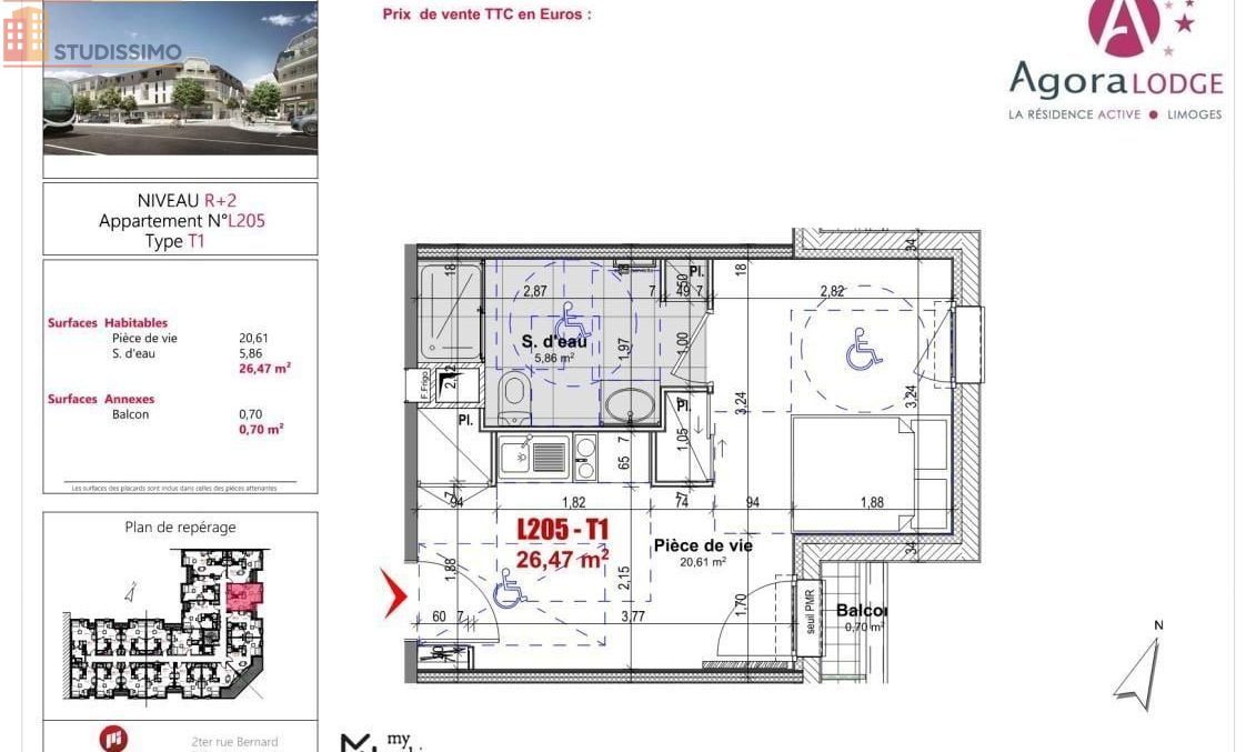 Studio 26m² Limoges 87100 - Photo 3