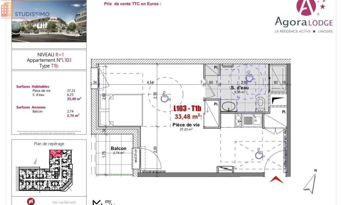 Studio 33m² Limoges - DPE B, au 1er étage - Photo 1