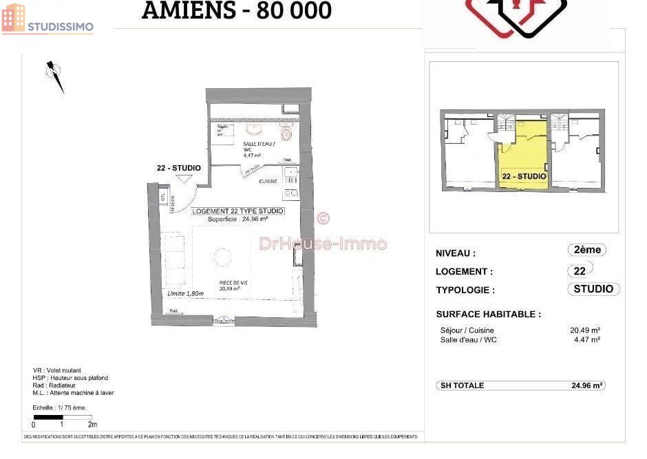 Studio 25m² Amiens centre - Étage élevé, lumineux - Photo 7
